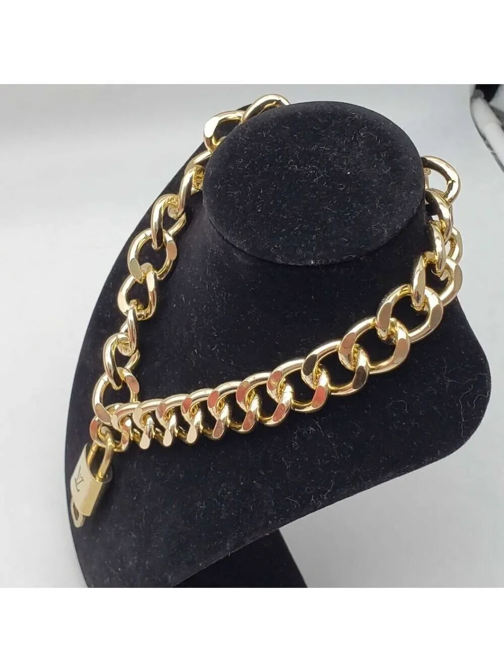 Authentic Louis Vuitton Lock & Key with Unbranded Cuban Stylle Gold Plated Chain